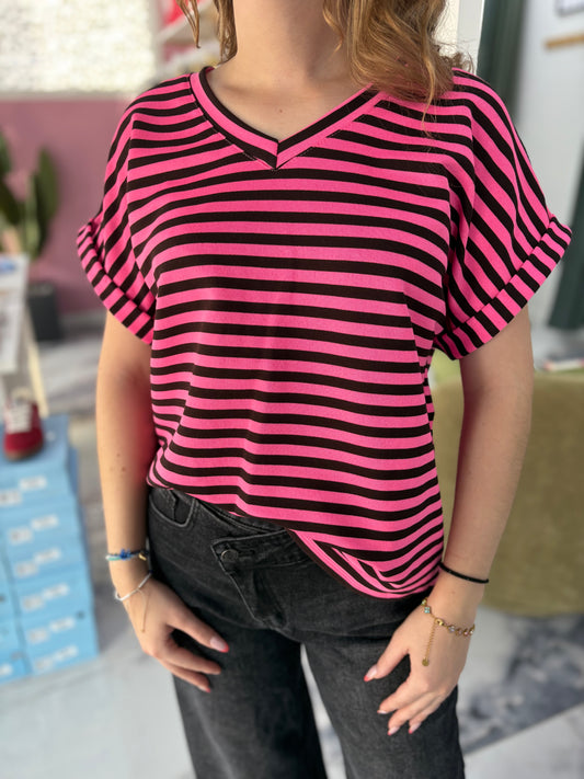 T-shirt MARINETTE rose/noir COL V