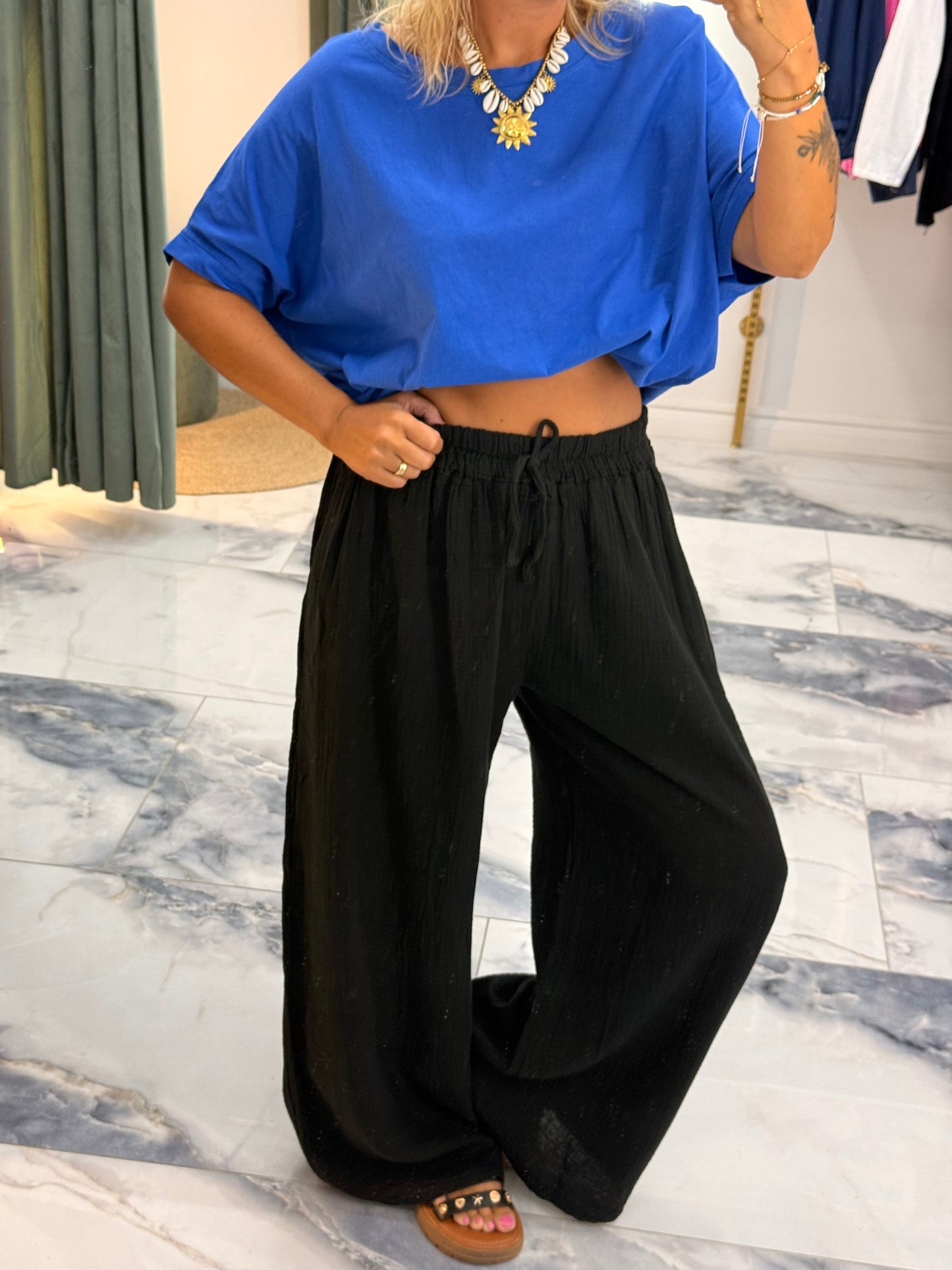 Pantalon JEANNETTE gaze de coton noir