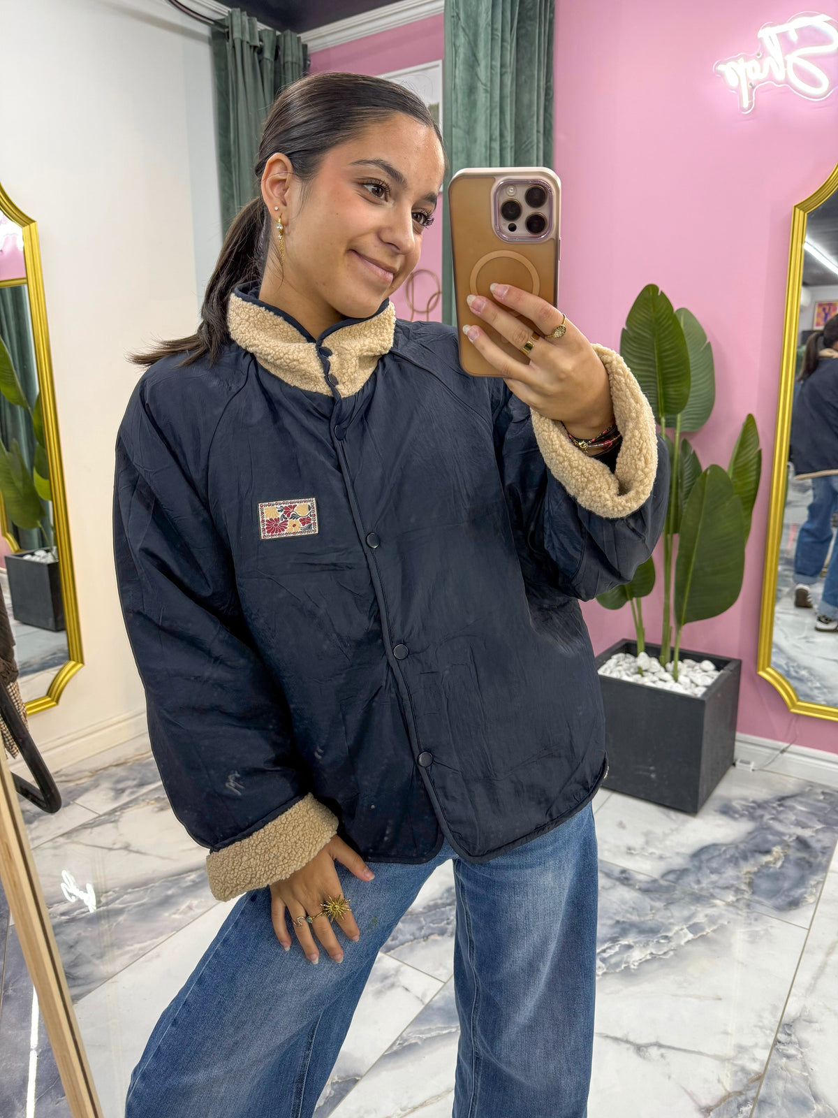 Veste NUAGE réversible marine/beige foncé