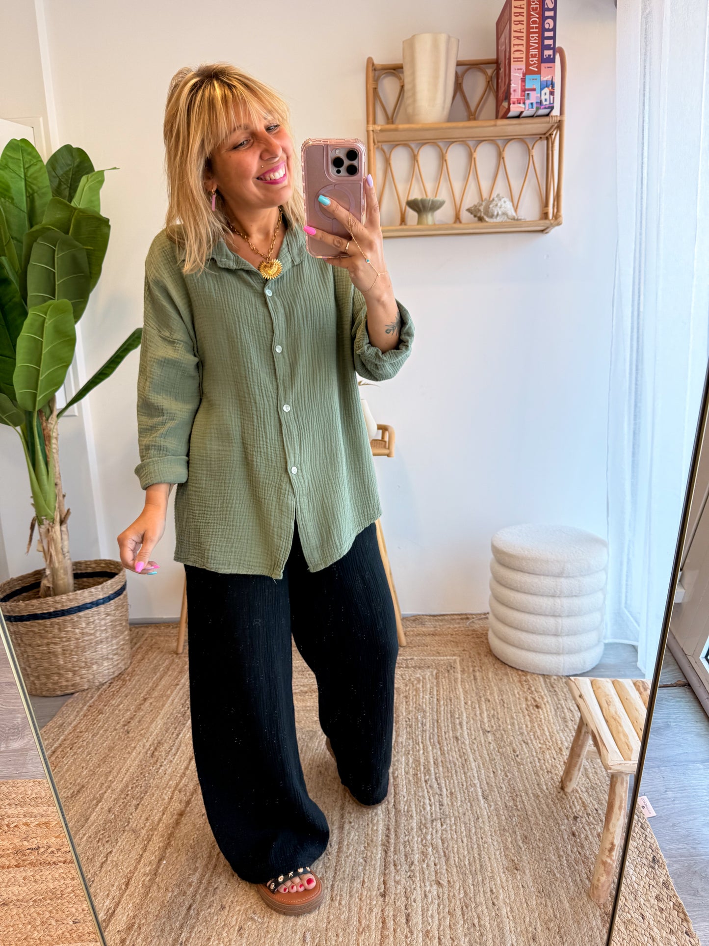 Chemise JEANNE gaze de coton kaki