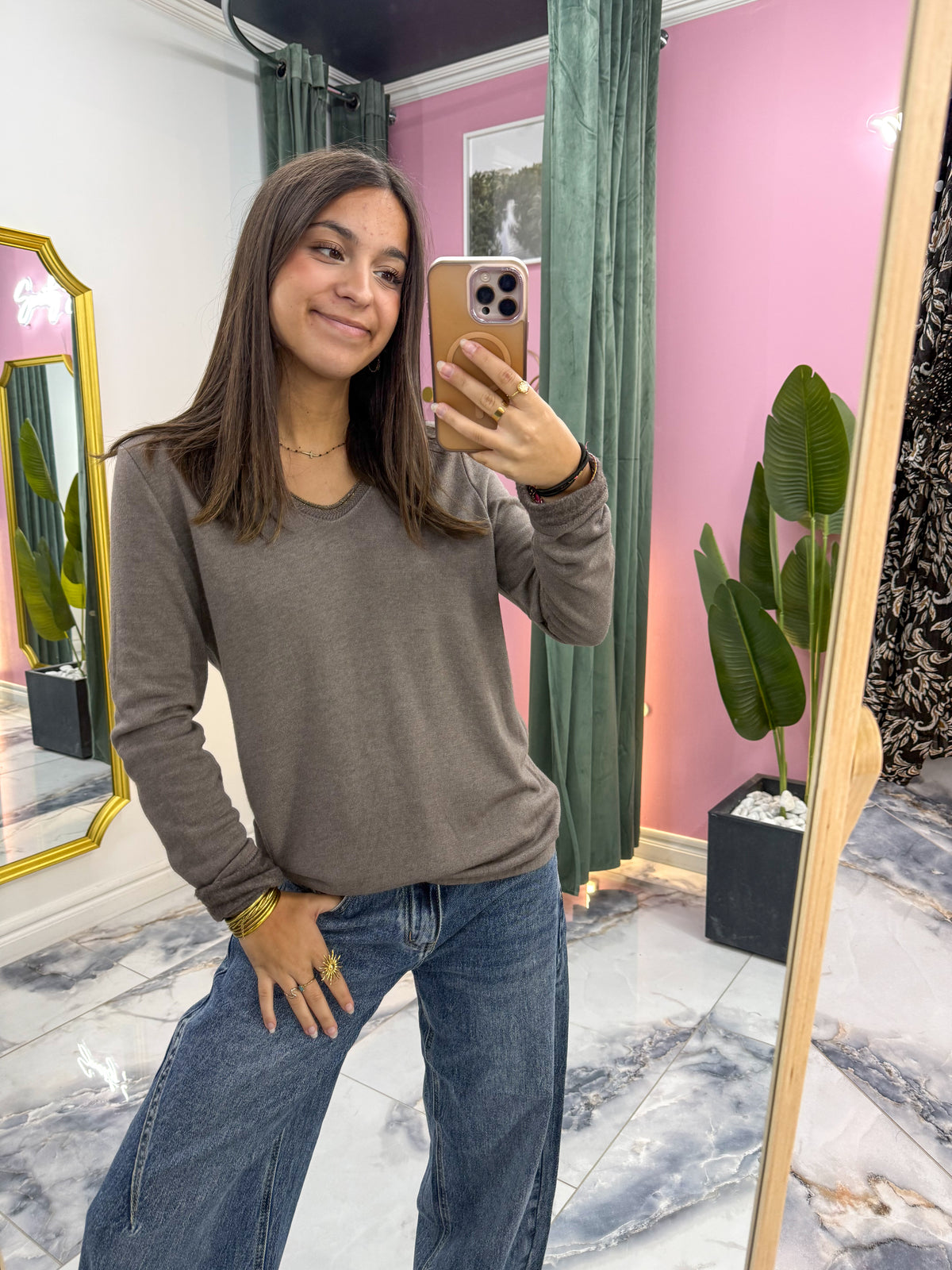 Top AMALIA taupe foncé