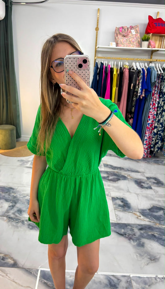 Combishort SANDY gaze de coton vert Gucci