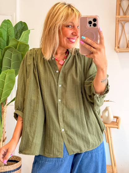 Blouse MAÉ voile de coton kaki