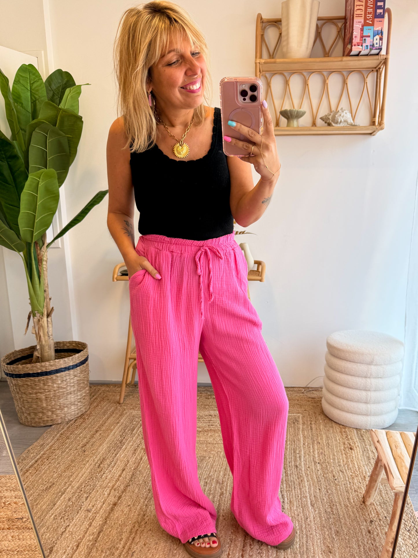 Pantalon JEANNE gaze de coton fushia