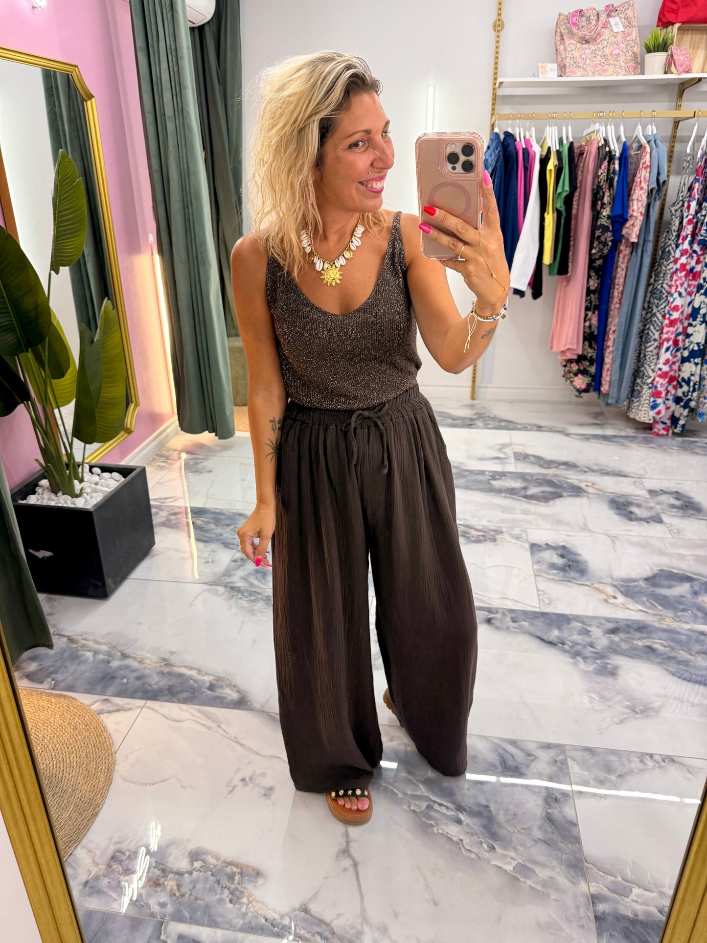 Pantalon JEANNETTE gaze de coton  marron
