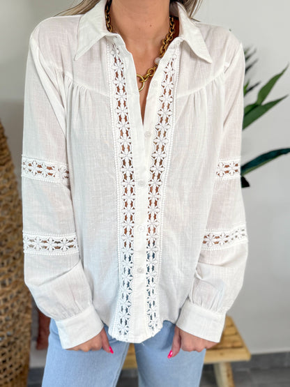 Blouse blanche brodée  ADELE