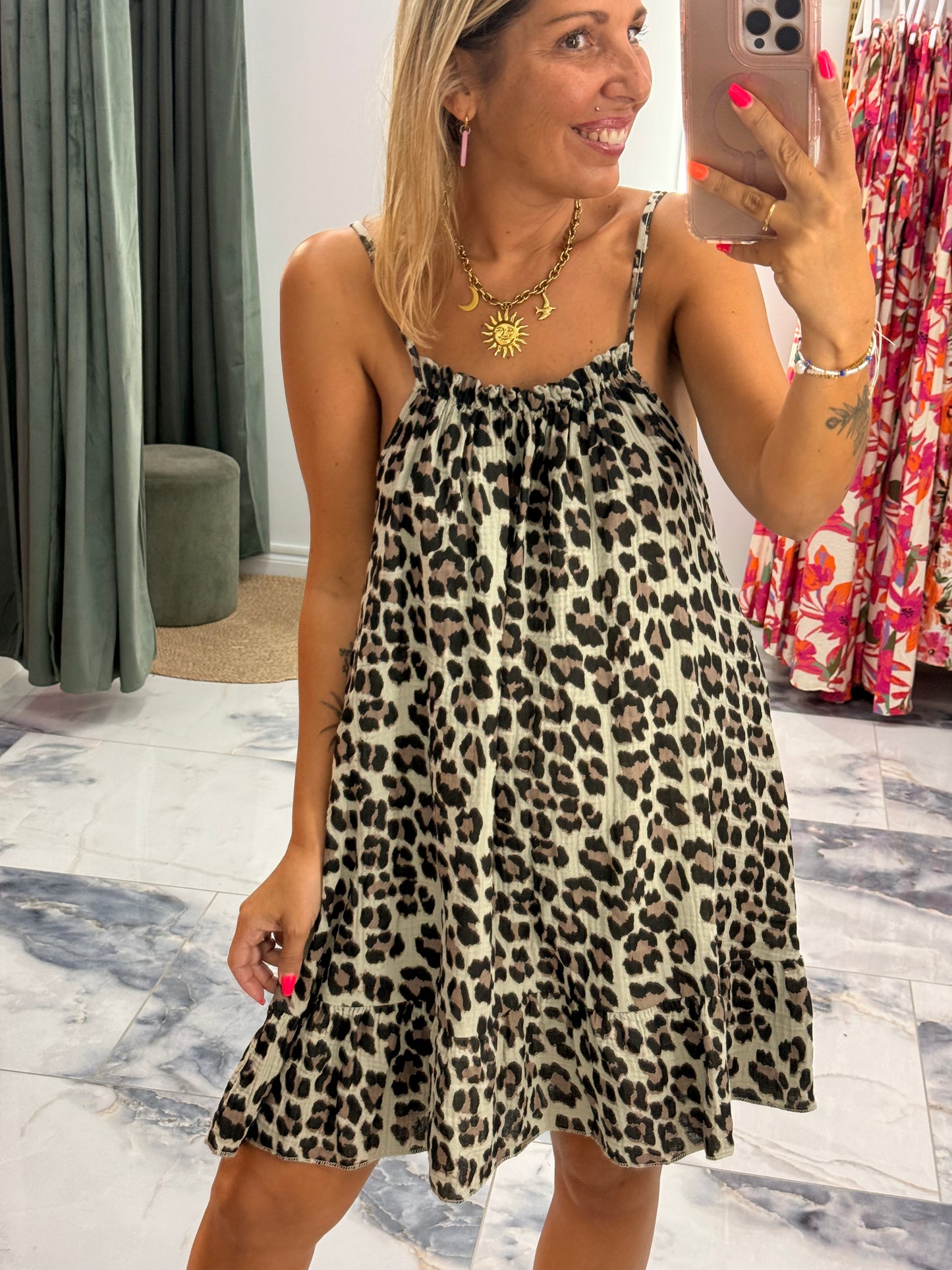 Robe LOLA gaze de coton léopard