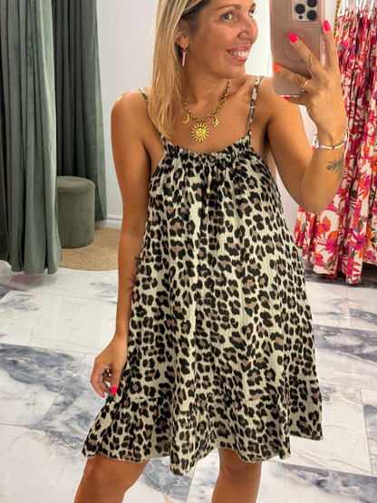 Robe LOLA gaze de coton léopard