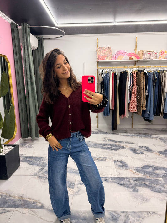 Gilet col V EMMY bordeaux