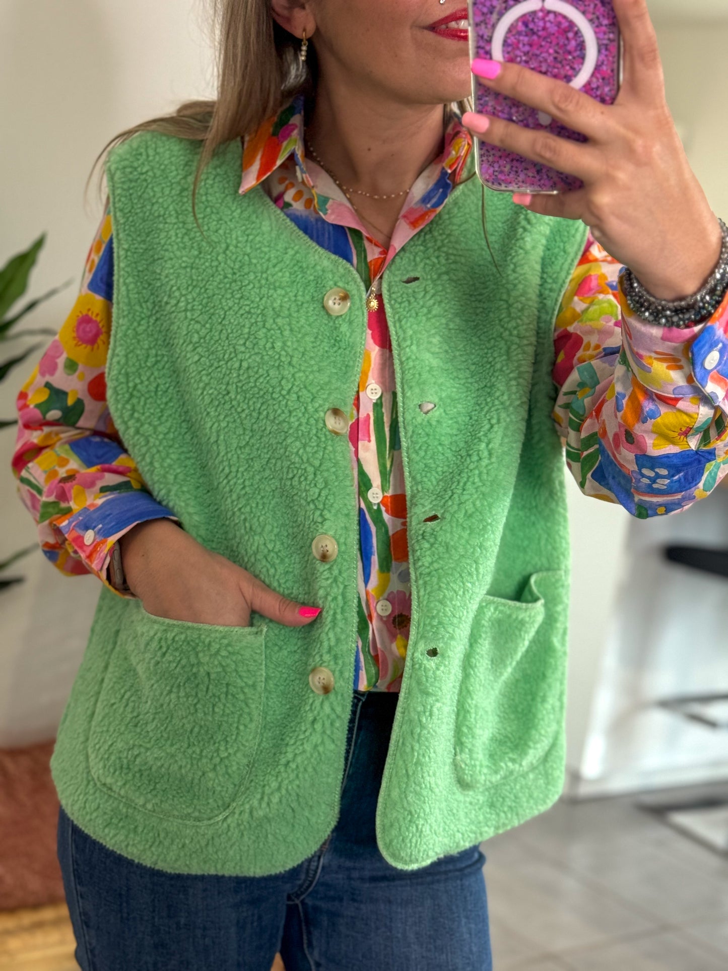 Gilet sans manches CAMELIA vert prairie