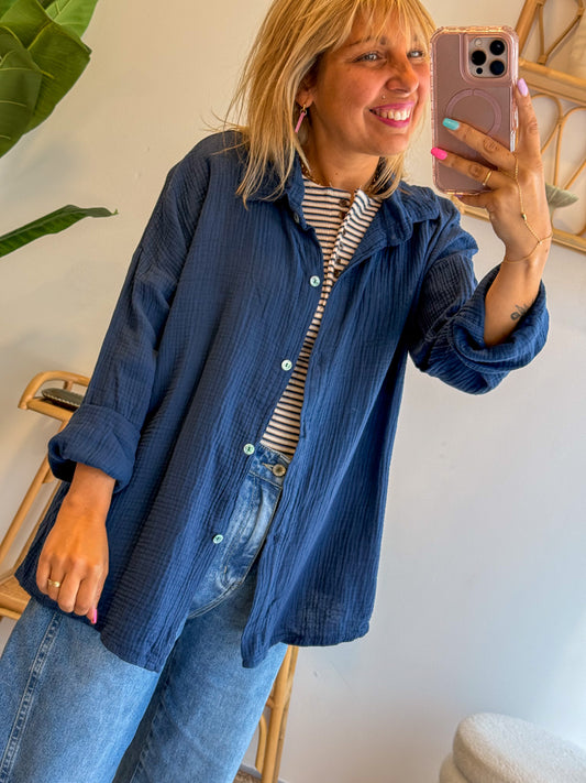 Chemise JEANNE gaze de coton bleu marine