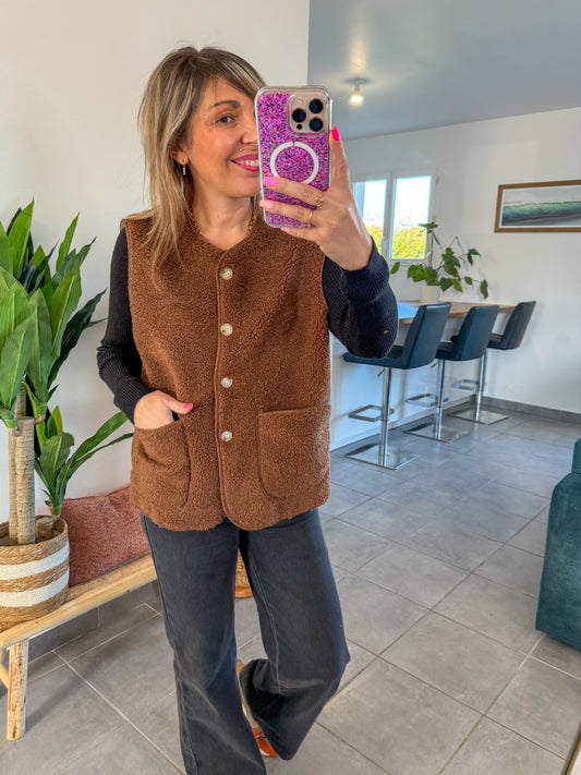 Gilet sans manches CAMELIA marron