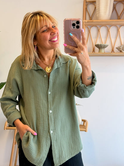 Chemise JEANNE gaze de coton kaki