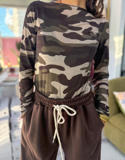 Top CACHEMIRE camouflage marron