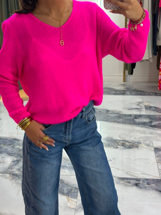 Pull Coco alpaga rose fluo