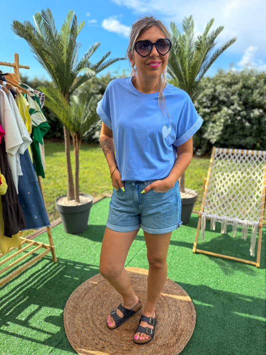 T-shirt Sweet Heart bleu