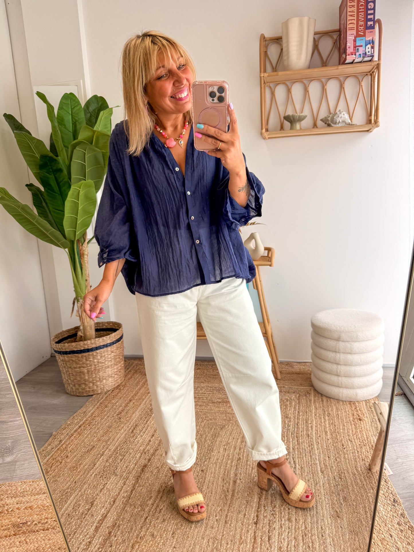 Blouse MAÉ voile de coton bleu marine