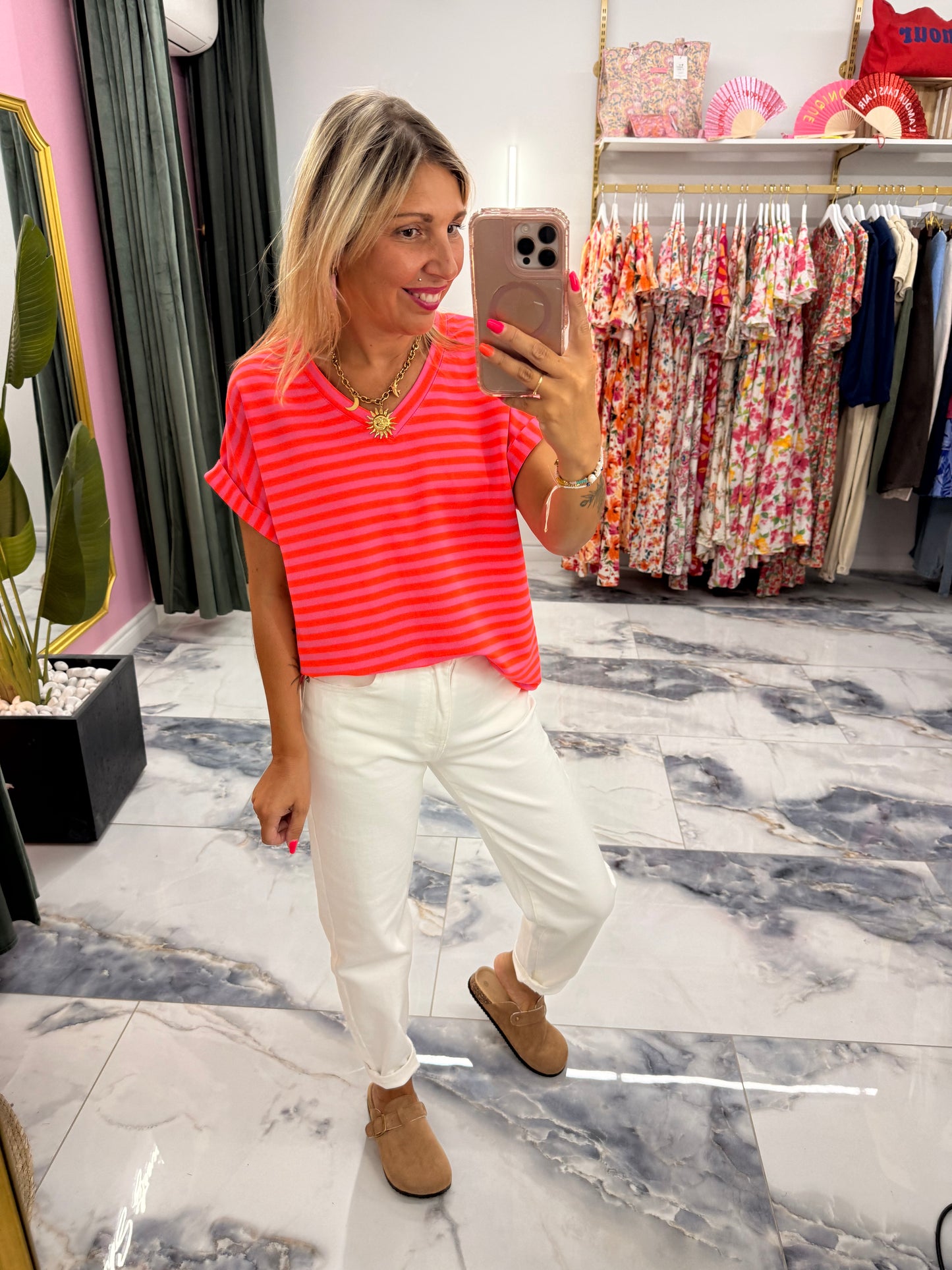 T-shirt MARINETTE orange/Fushia col V