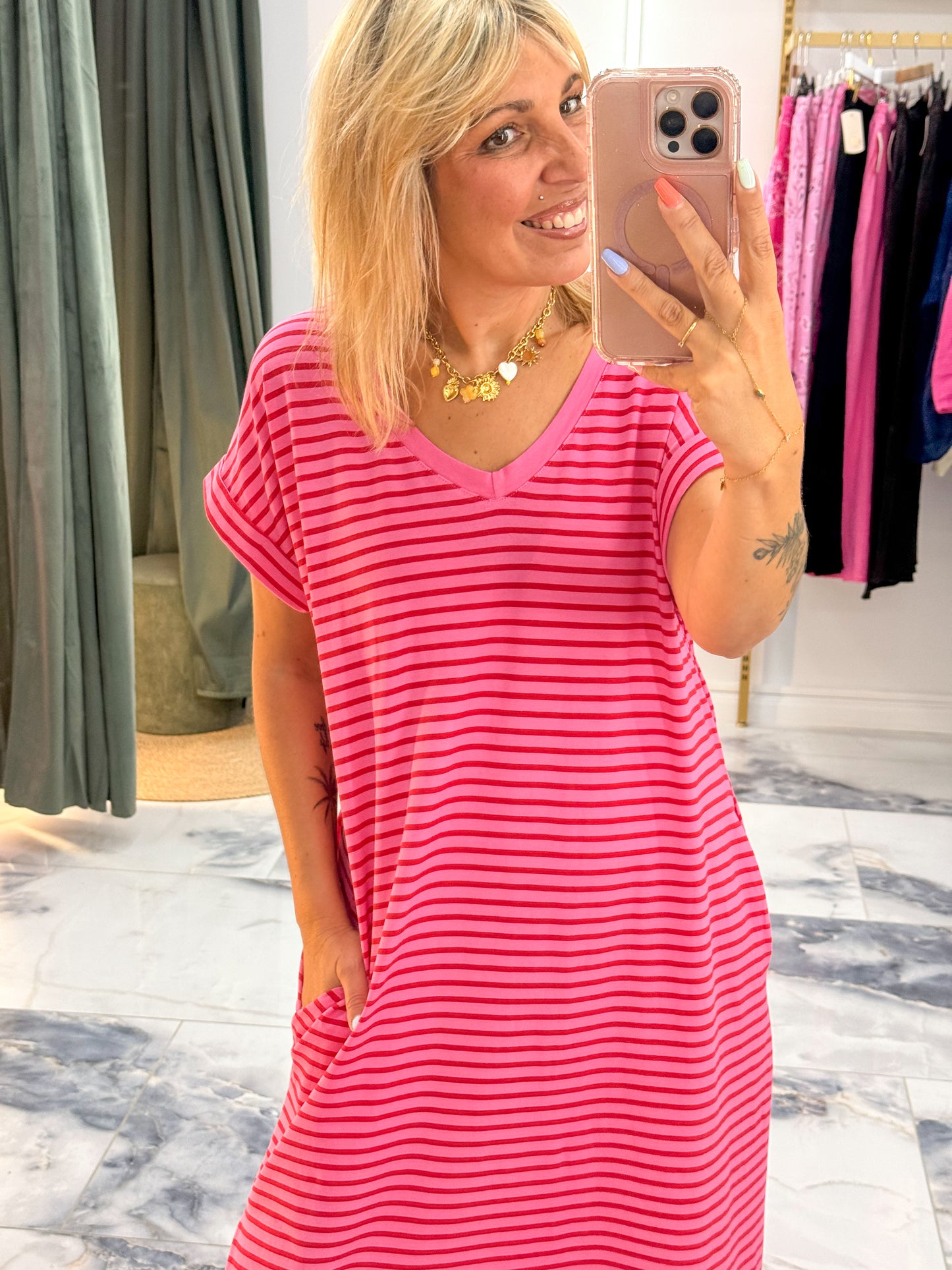 Robe CAMÉLIA Rayure Rose