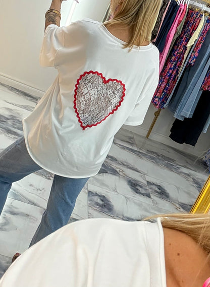 T-shirt CŒUR dentelle blanc