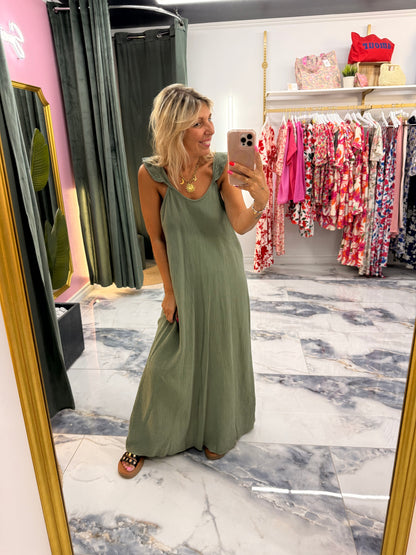 Robe SELENE gaze de coton kaki