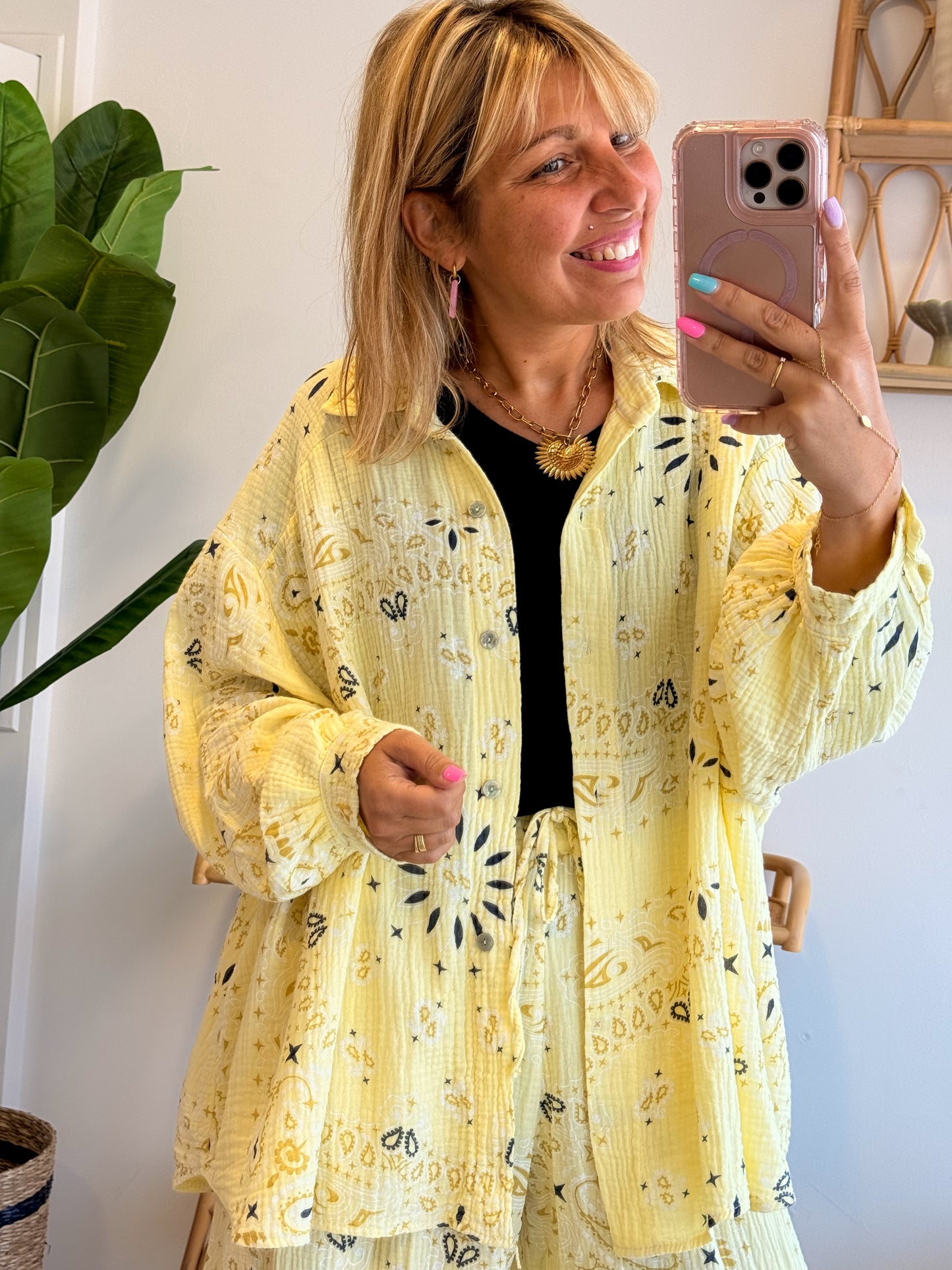 Chemise BANDANA gaze de coton jaune