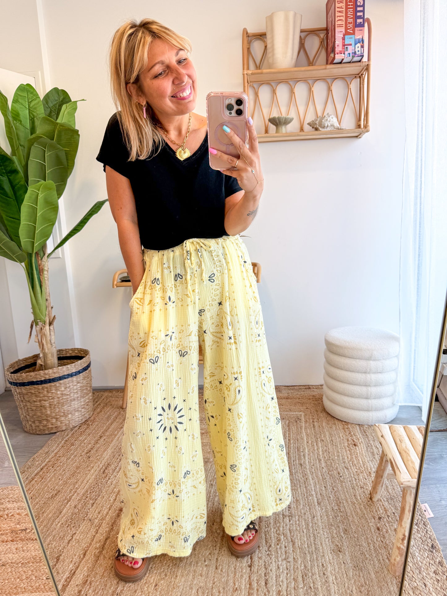 Pantalon BANDANA gaze de coton jaune