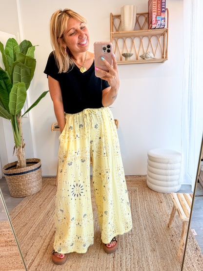 Pantalon BANDANA gaze de coton jaune