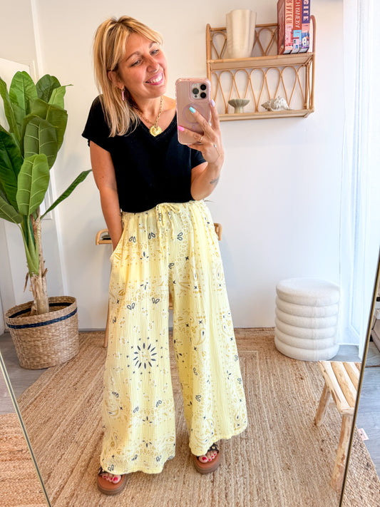 Pantalon BANDANA gaze de coton jaune