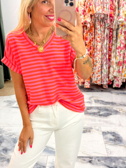 T-shirt MARINETTE orange/Fushia col V