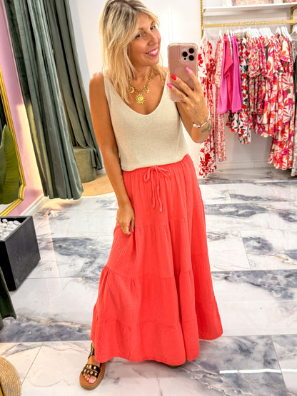 Jupe GARANCE gaze de coton corail