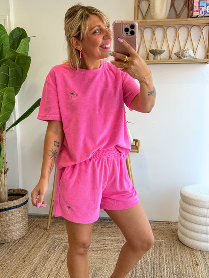 T-shirt éponge PALMIER FUSHIA