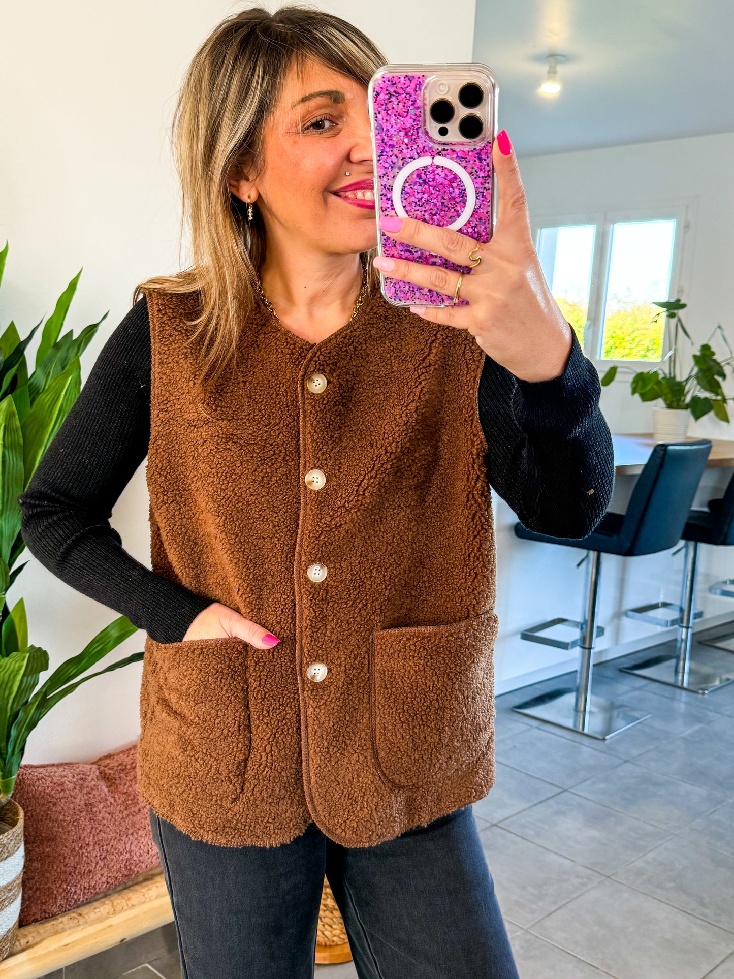 Gilet sans manches CAMELIA marron