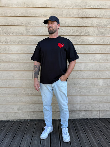 T shirt homme CŒUR Noir / cœur brodé rouge