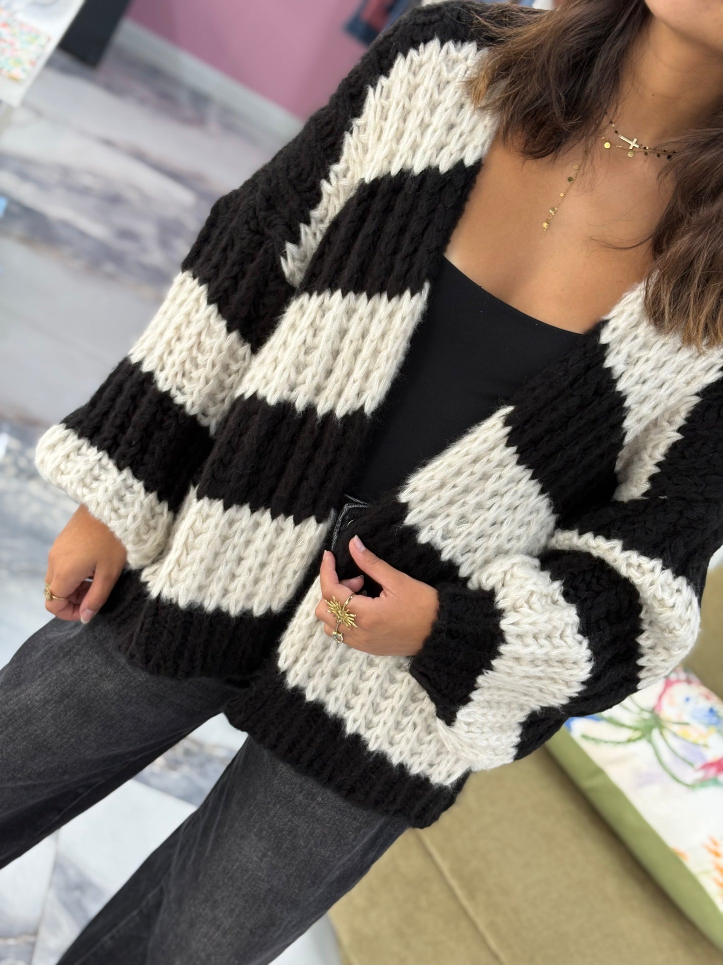 Gilet BONNIE noir/ecru