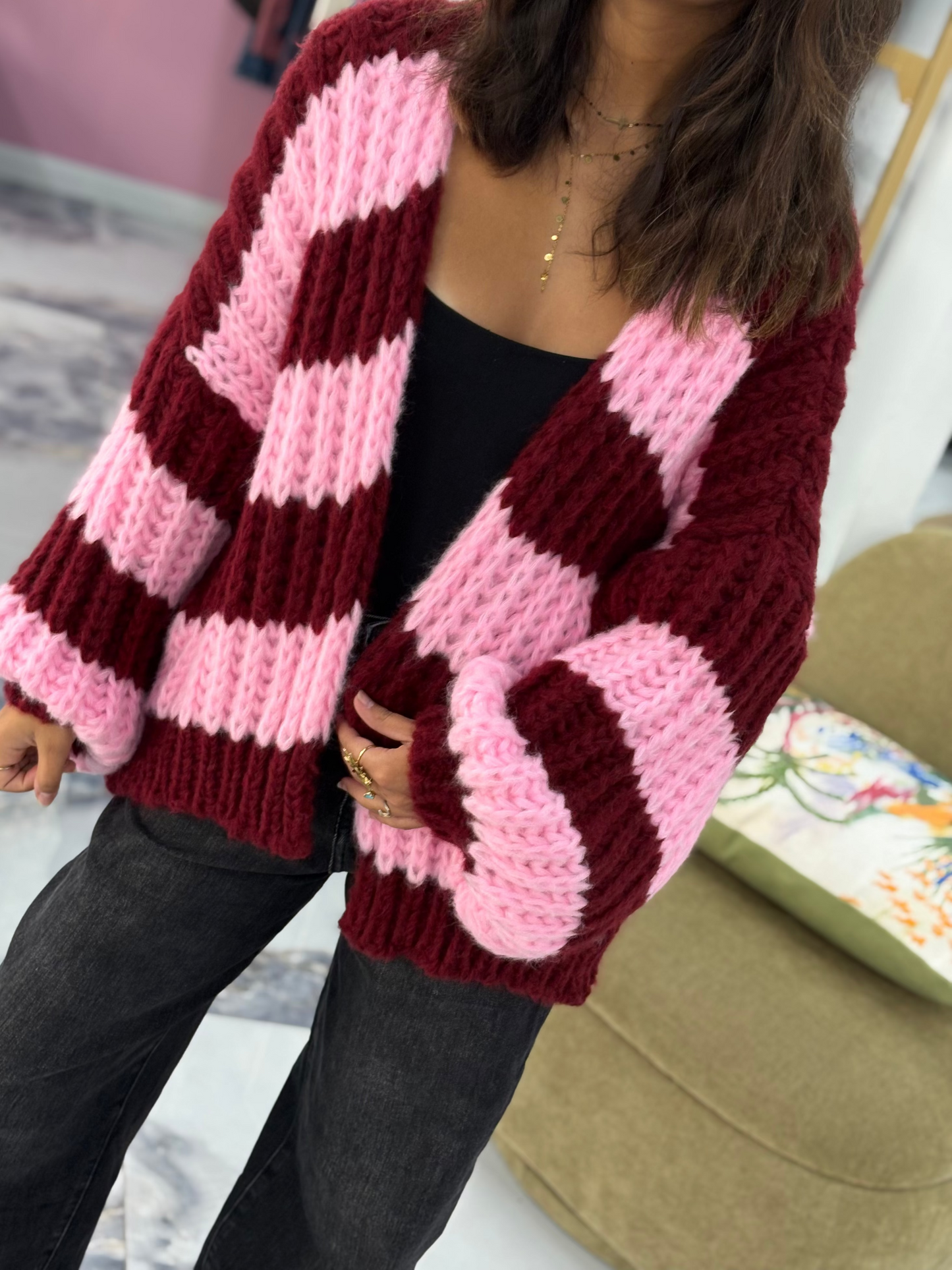 Gilet BONNIE bordeaux/rose