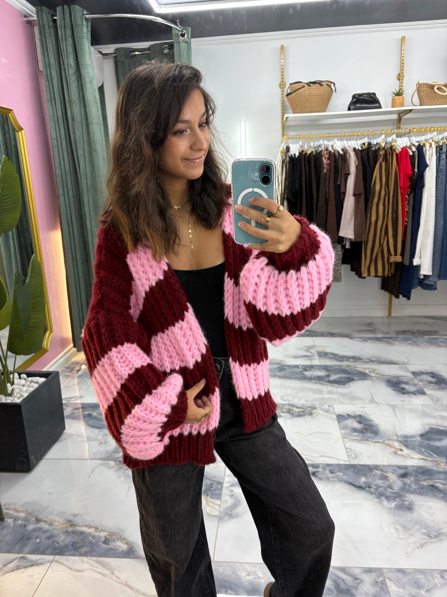 Gilet BONNIE bordeaux/rose