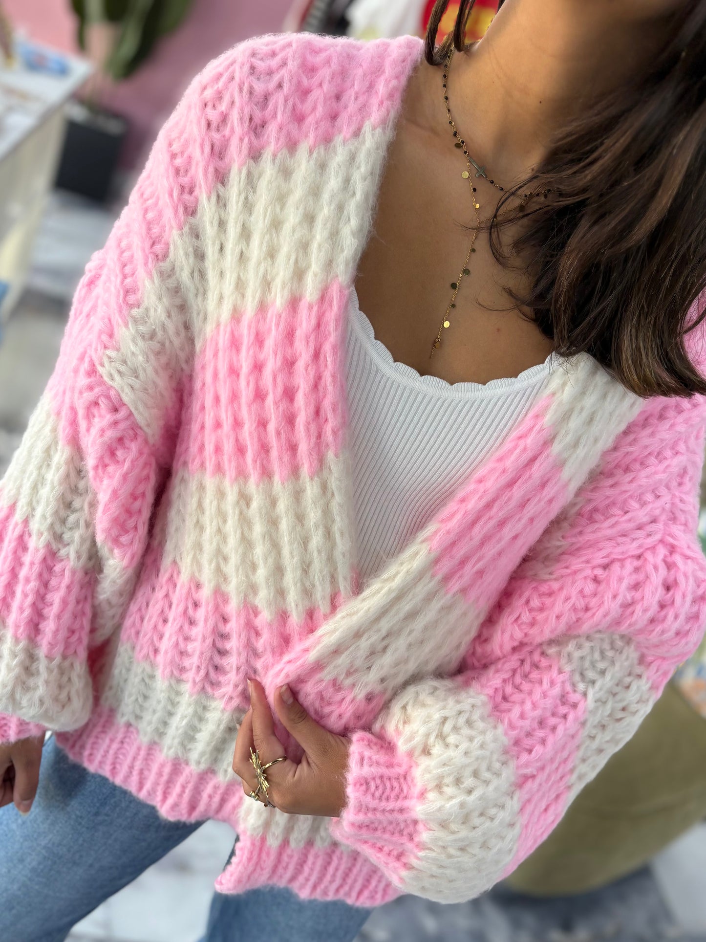 Gilet BONNIE rose/blanc