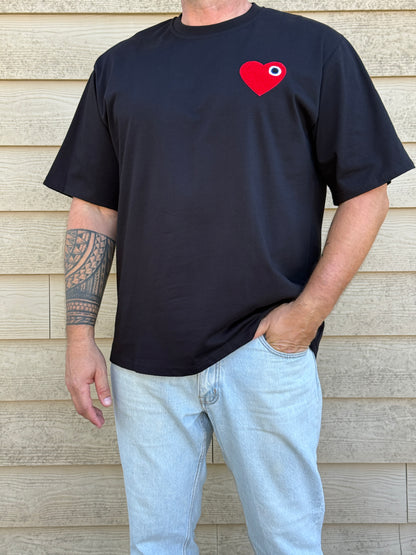 T shirt homme CŒUR Noir / cœur brodé rouge