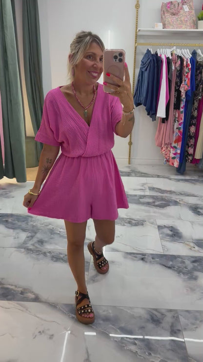 Combishort SANDY gaze de coton Fushia