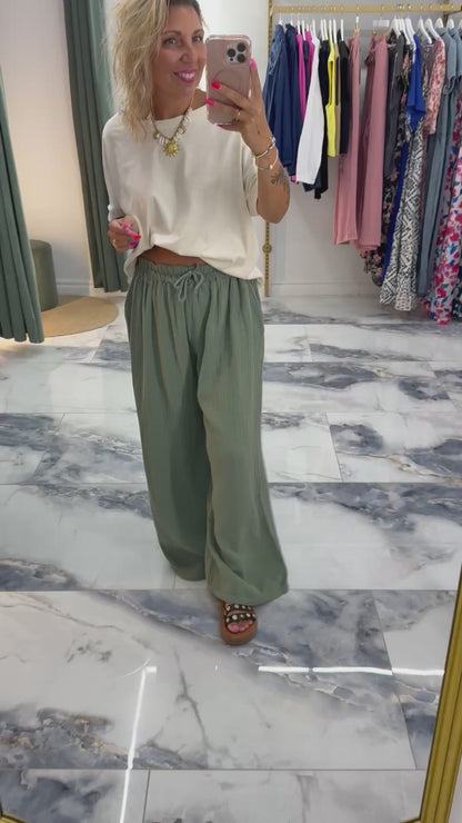 Pantalon JEANNETTE gaze de coton kaki