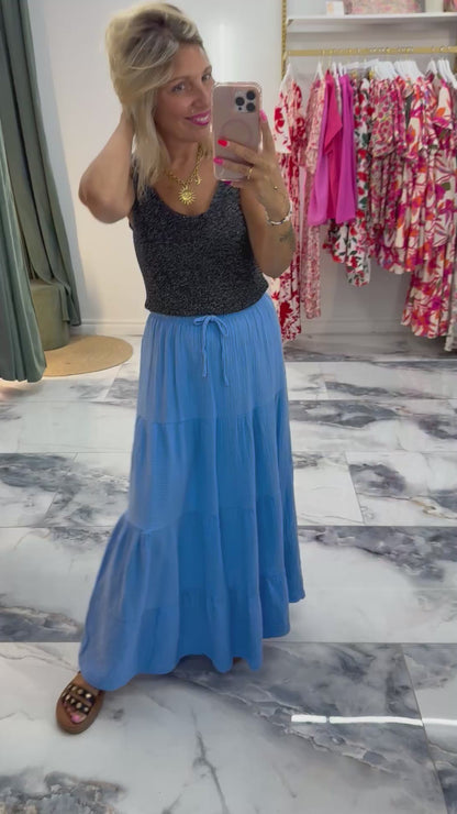 Jupe GARANCE gaze de coton bleu azur