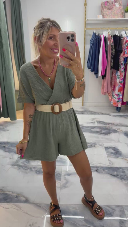Combishort SANDY gaze de coton kaki