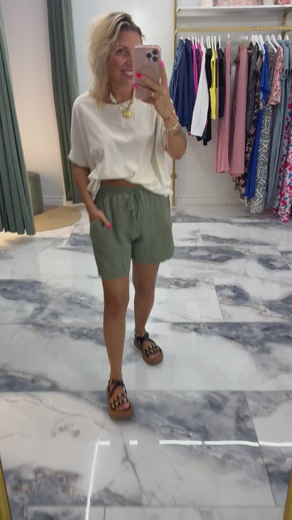 Short BASIC gaze de coton kaki