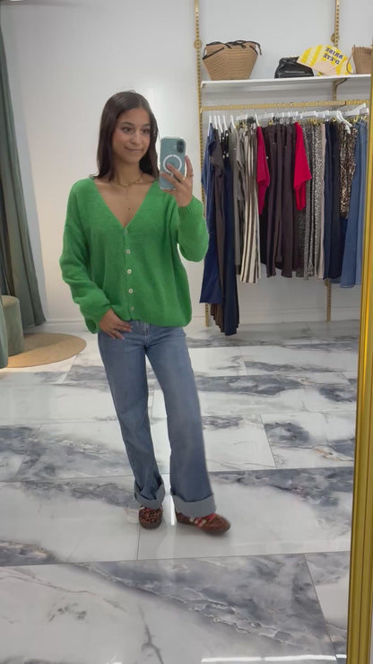 Gilet col V EMMY vert sapin