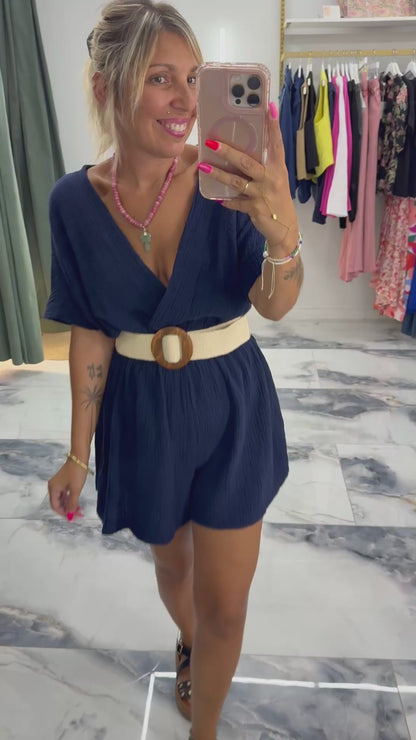 Combishort SANDY gaze de coton marine