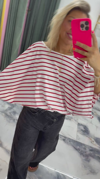 T-shirt Rayé V rouge / blanc