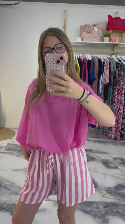 Short ÉVASION gaze de coton rayures Fushia