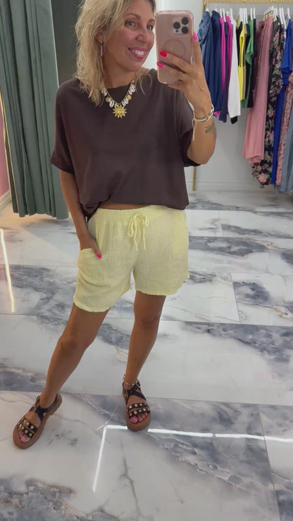 Short BASIC gaze de coton jaune