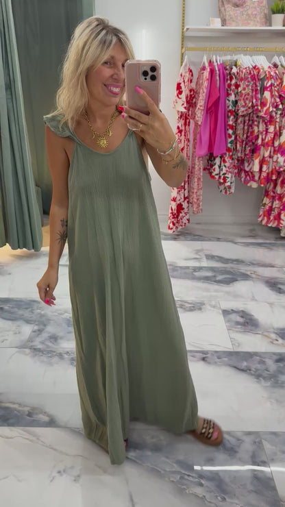 Robe SELENE gaze de coton kaki